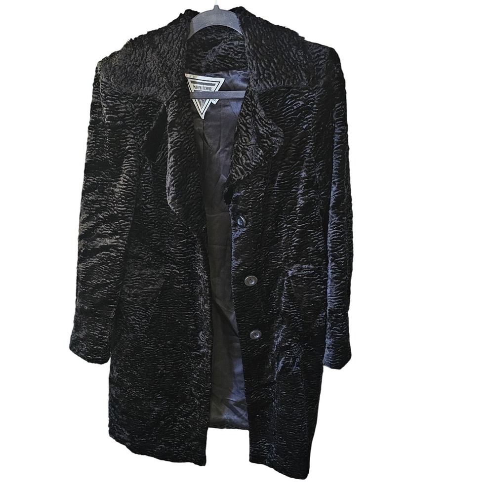 Vintage Marvin‎ Richards Black Faux Fur Textured Long Coat Jacket Size S